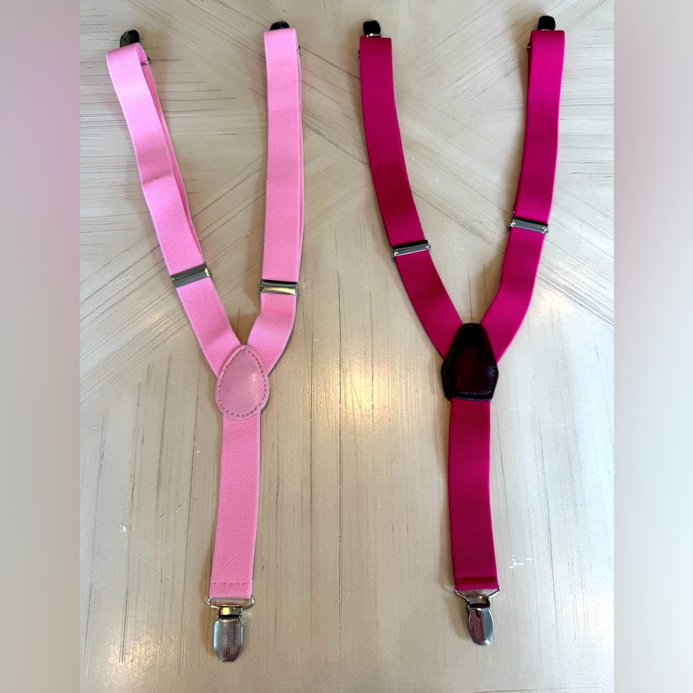 Adjustable Kids’ Suspenders – Pink & Hot Pink – 2-Pair Bundle – New Without Tags